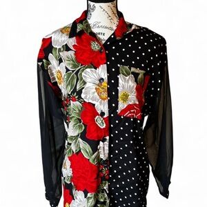 Casual Corner Black Floral and Polka Dot Men's Shirt